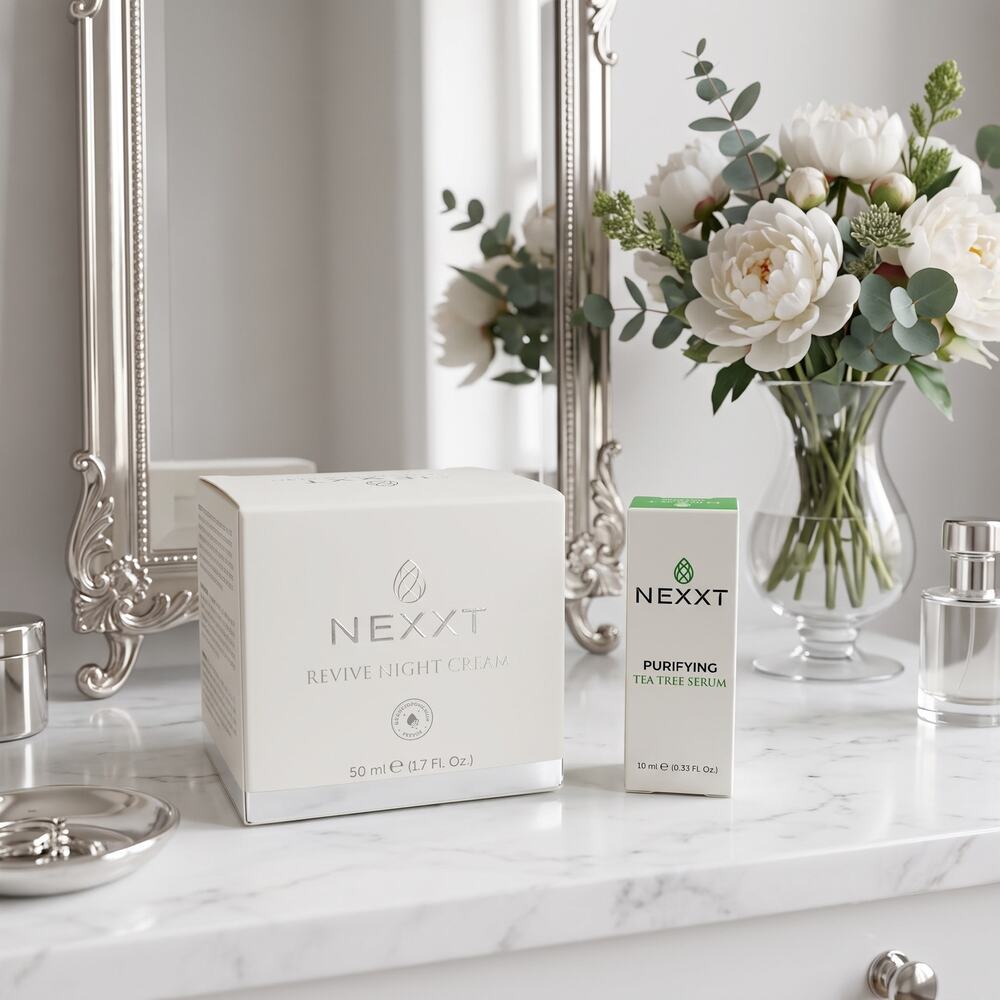 NEXXT Beauty Revive Night Cream & Purifying Tea Tree Serum 2 Pc Set - $84 MSRP